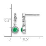 14k White Gold 3mm Round Emerald Cabochon and Diamond Halo Dangle Post Earrings - Image 4