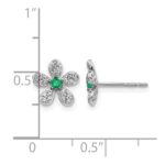 14k White Gold Diamond and Emerald Flower Post Earrings - Image 4