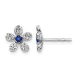 14k White Gold Diamond and Sapphire Flower Post Earrings