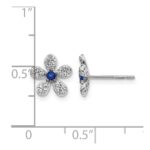 14k White Gold Diamond and Sapphire Flower Post Earrings - Image 4