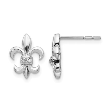 14k White Gold Diamond Fleur de Lis Post Earrings