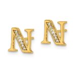 14k White Gold Diamond Initial N Post Earrings - Image 2