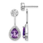 14k White Gold Diamond/Pear Amethyst Front/Back Earrings