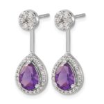 14k White Gold Diamond/Pear Amethyst Front/Back Earrings - Image 2