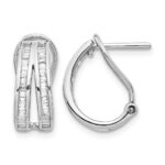 14k White Gold 2-row Baguette Diamond Omega Back Hoop Earrings