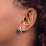 14K White Gold 7x5 Oval May/Lab Created Emerald and Diamond Earrings - Image 3