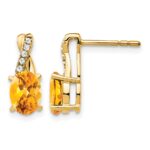 14k 7x5 Oval November/Citrine and Diamond Post Earrings