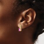 14k 7x5 Oval October/Lab Created Pink Sapphire and Diamond Post Earrings - Image 3