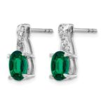 14k White Gold 7x5mm Oval Lab Created Emerald and Diamond Post Earrings - Image 2