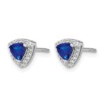 14k White Gold 4.5mm Trillion Sapphire and Diamond Halo Post Earrings - Image 2