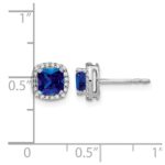 14k White Gold 5mm Cushion Sapphire and Diamond Halo Post Earrings - Image 4