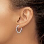 10k White Gold Diamond Hinged Hoop Earrings - Image 3