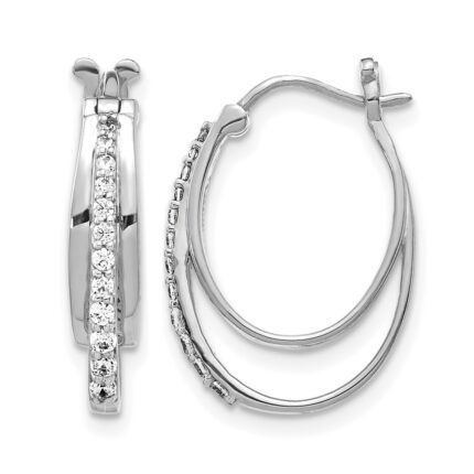 10k White Gold Diamond Hoop Earrings