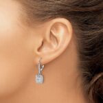 14k White Gold 1 carat Diamond Square Cluster Leverback Earrings - Image 3