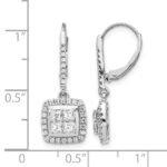 14k White Gold 1 carat Diamond Square Cluster Leverback Earrings - Image 4
