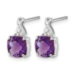 14k White Gold 7mm Cushion Checkerboard February/Amethyst and Diamond Post Earrings - Image 2