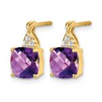 14k 7mm Cushion Checkerboard February/Amethyst and Diamond Post Earrings - Image 2