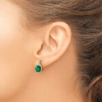 10k Checkerboard Created Emerald and Diamond Earrings - Image 3