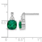 14k White Gold 7mm Cushion Checkerboard May/Lab Created Emerald and Diamond Post Earrings - Image 4