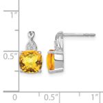 14k White Gold 7mm Cushion Checkerboard November/Citrine and Diamond Post Earrings - Image 4