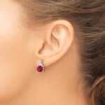 14k White Gold 7mm Cushion Checkerboard July/Lab Created Ruby and Diamond Post Earrings - Image 3