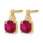 14k 7mm Cushion Checkerboard July/Lab Created Ruby and Diamond Post Earrings - Image 2