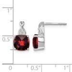 14k White Gold 7mm Cushion Checkerboard January/Garnet and Diamond Post Earrings - Image 4