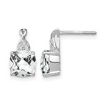 14k White Gold 7mm Cushion Checkerboard April/White Topaz and Diamond Post Earrings