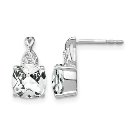14k White Gold 7mm Cushion Checkerboard April/White Topaz and Diamond Post Earrings