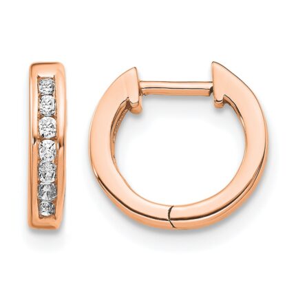 14k Rose Gold Polished Diamond Hinged Hoop Earrings