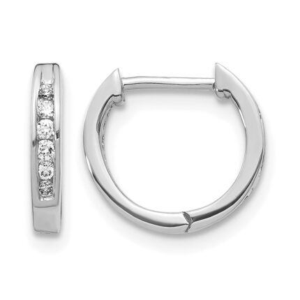14k White Gold Polished Diamond Hinged Hoop Earrings