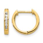 14k Gold Polished Diamond Hinged Hoop Earrings