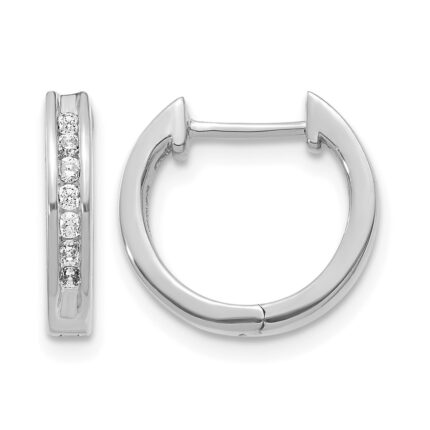 14k White Gold Diamond Hinged Hoop Earrings