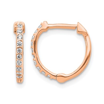 14k Rose Gold Diamond Hinged Hoop Earrings