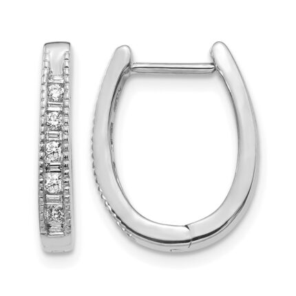 14k White Gold Diamond Oval Hinged Hoop Earrings