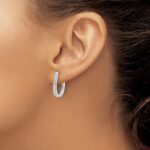 14k White Gold Diamond Oval Hinged Hoop Earrings - Image 3