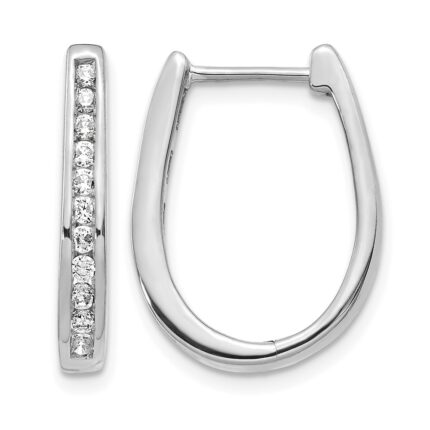 14k White Gold Diamond Oval Hinged Hoop Earrings