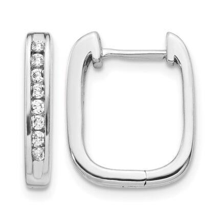 14k White Gold Diamond Complete Hinged Hoop Earrings