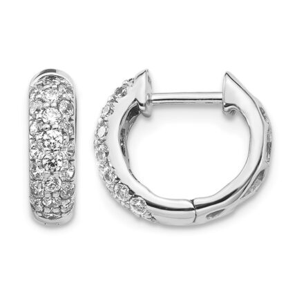 14k White Gold Diamond Hinged Hoop Earrings