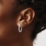 14k White Gold Diamond 2mm Hinged Hoop Earrings - Image 3