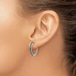 10k White Gold Black Diamond 2mm Hinged Hoop Earrings - Image 3