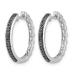 14k White Gold Black Diamond 2mm Hinged Hoop Earrings - Image 2