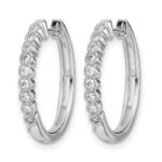 14k White Gold Polished Diamond Hinged Hoop Earrings - Image 2