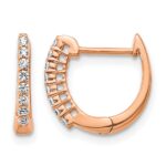 14k Rose Gold Polished Diamond Hinged Hoop Earrings