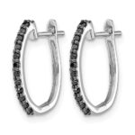 14k White Gold Black Diamond 1.3mm Hinged Hoop Earrings - Image 2