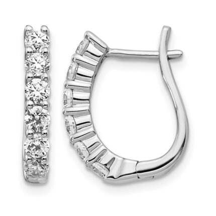 14k White Gold Diamond Hinged Hoop Earrings