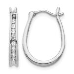 14k White Gold Diamond Oval Hinged Hoop Earrings