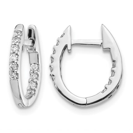 14k White Gold In/Out Diamond Hinged Hoop Earrings
