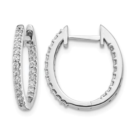 10k White Gold In/Out Diamond Hinged Hoop Earrings