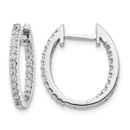 14k White Gold In/Out Diamond Hinged Hoop Earrings